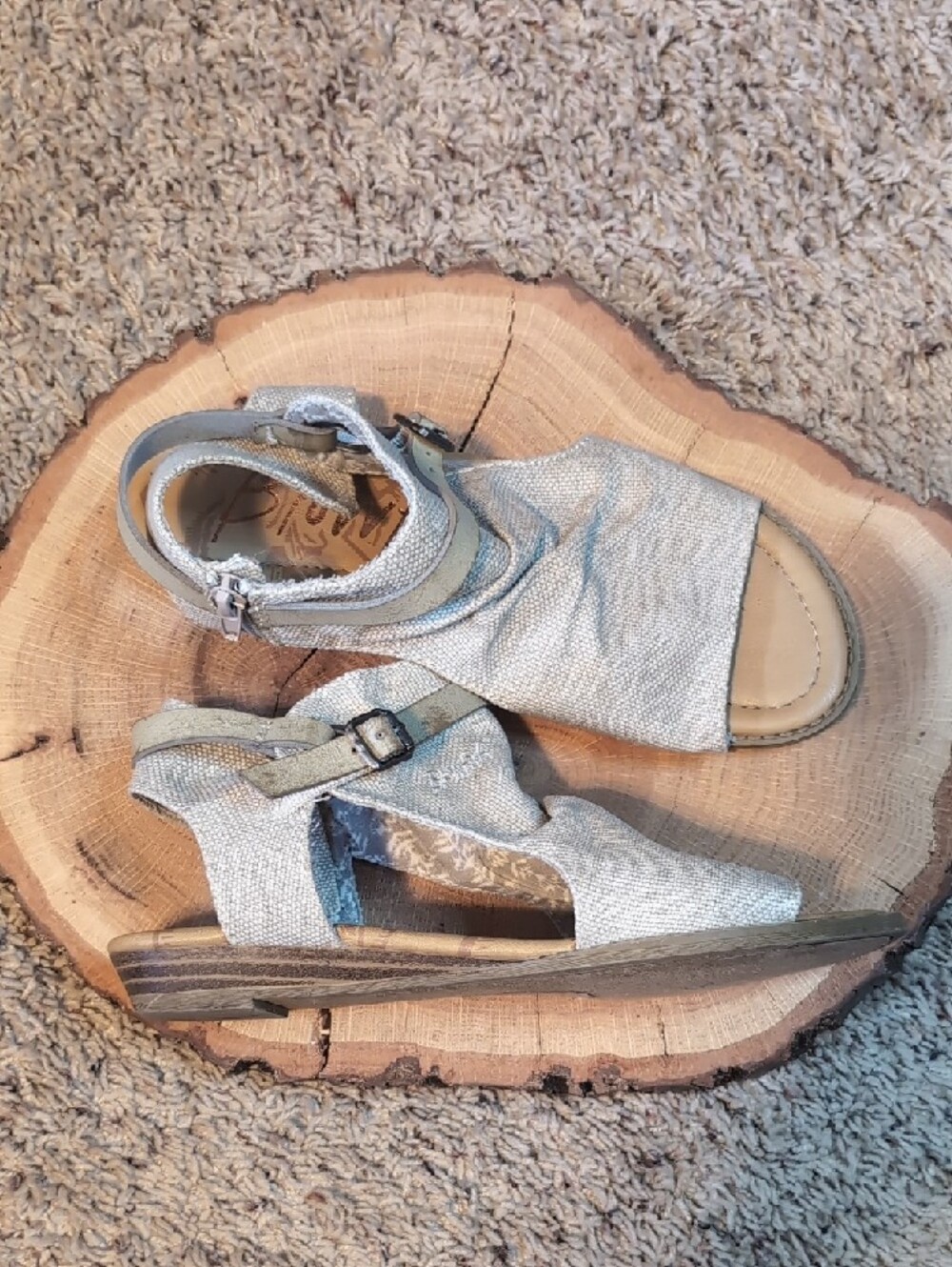 Blowfish Malibu Canvas Ruched Peep Toe Bootie Buckle Lagenlook Sandals